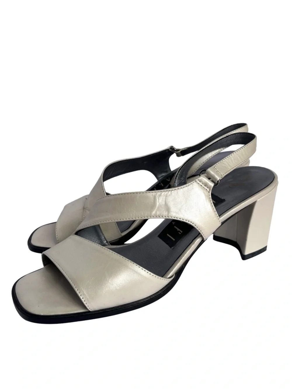 Vintage Y2K Amalfi Italy Pearl Ivory Leather Heels 6.5 Square Toe Slingback - Picture 2 of 11